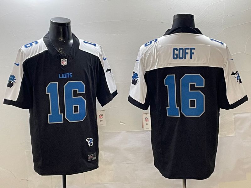 Men Detroit Lions #16 Goff Black Thanksgiving three generations 2025 Nike Limited NFL Jersey style 4